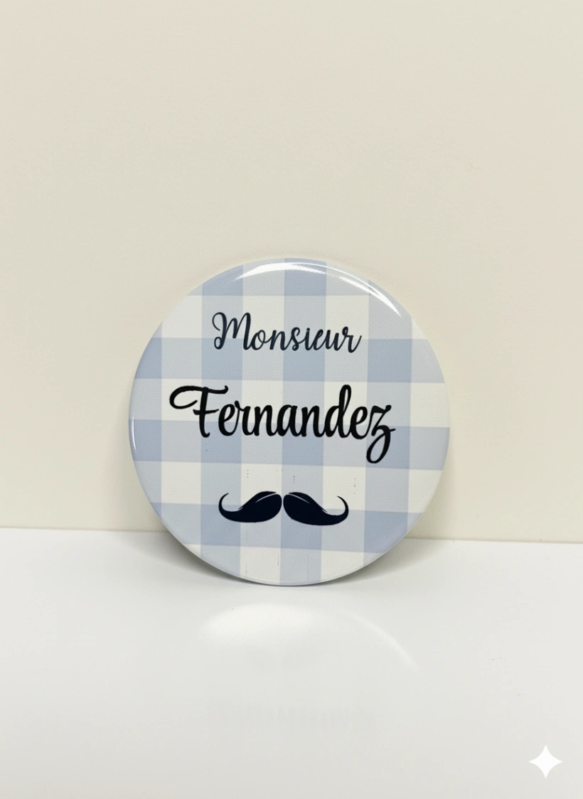 Dessous de Verre en Céramique Personnalisée avec Prénom - Design Nappe À Carreaux