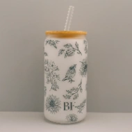 Gobelet en Verre avec Couvercle Bambou et Paille - Personnalisé avec Initiales