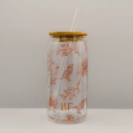 Gobelet en Verre avec Couvercle Bambou et Paille - Personnalisé avec Initiales