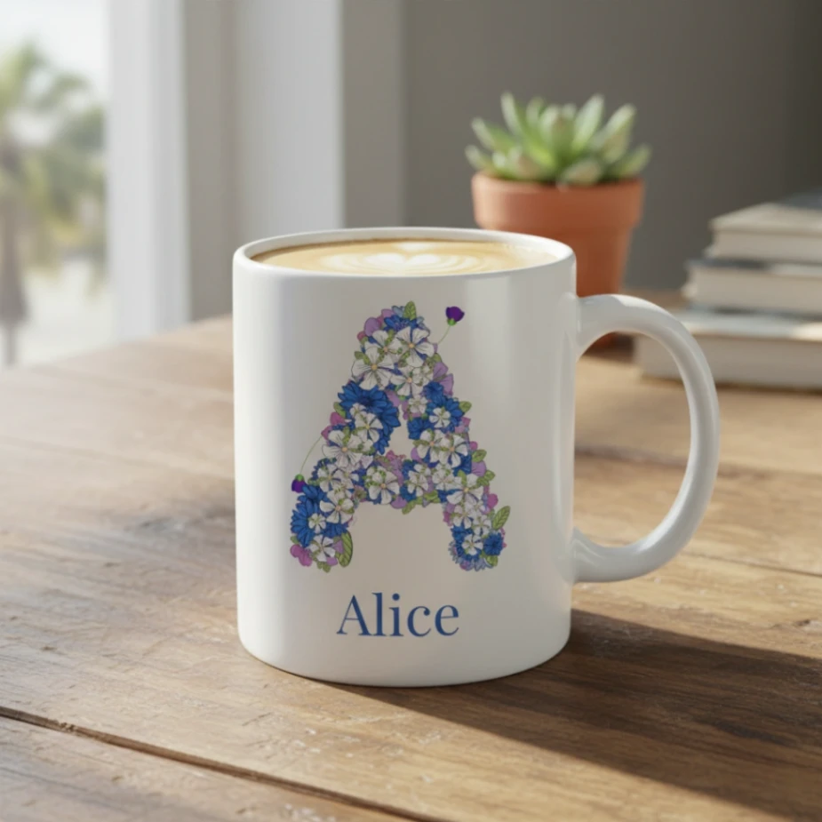 Mug Personnalisé - Design Lettre Florale