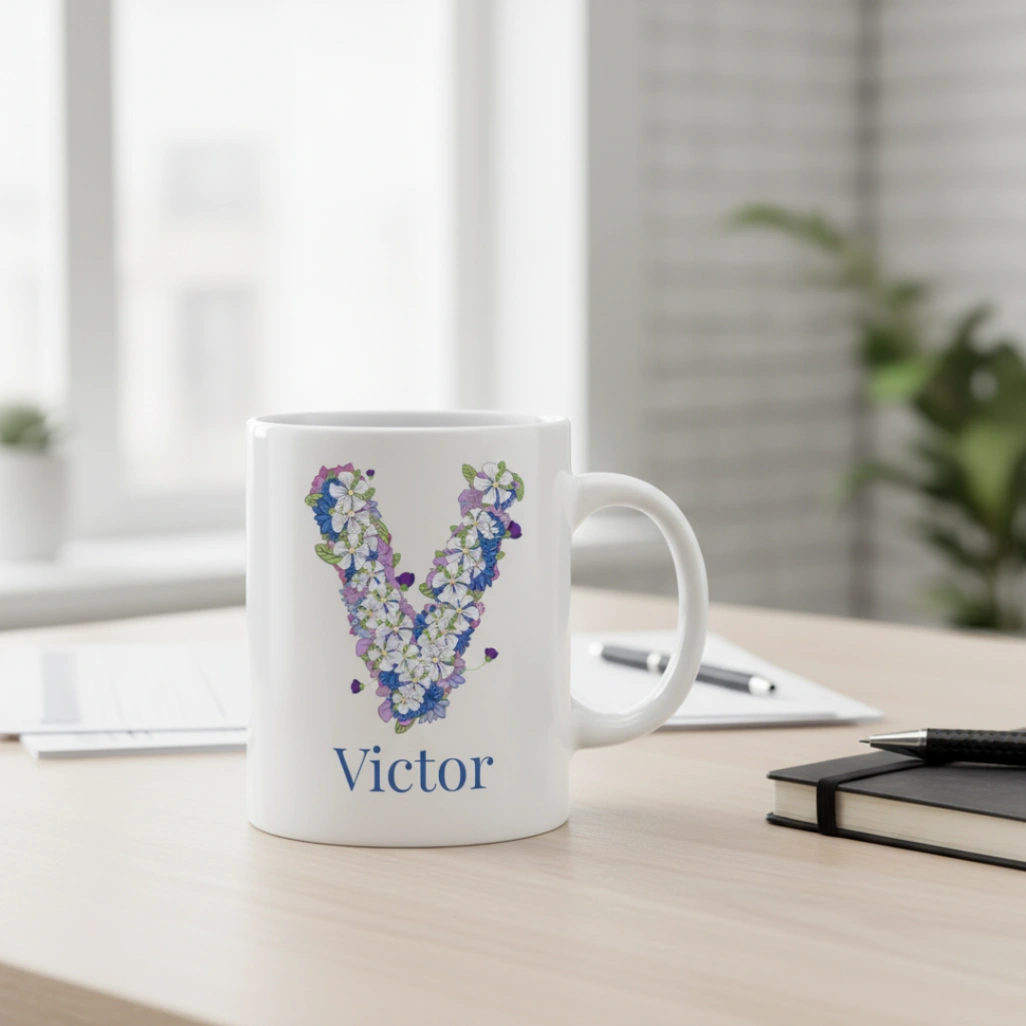 Mug Personnalisé - Design Lettre Florale