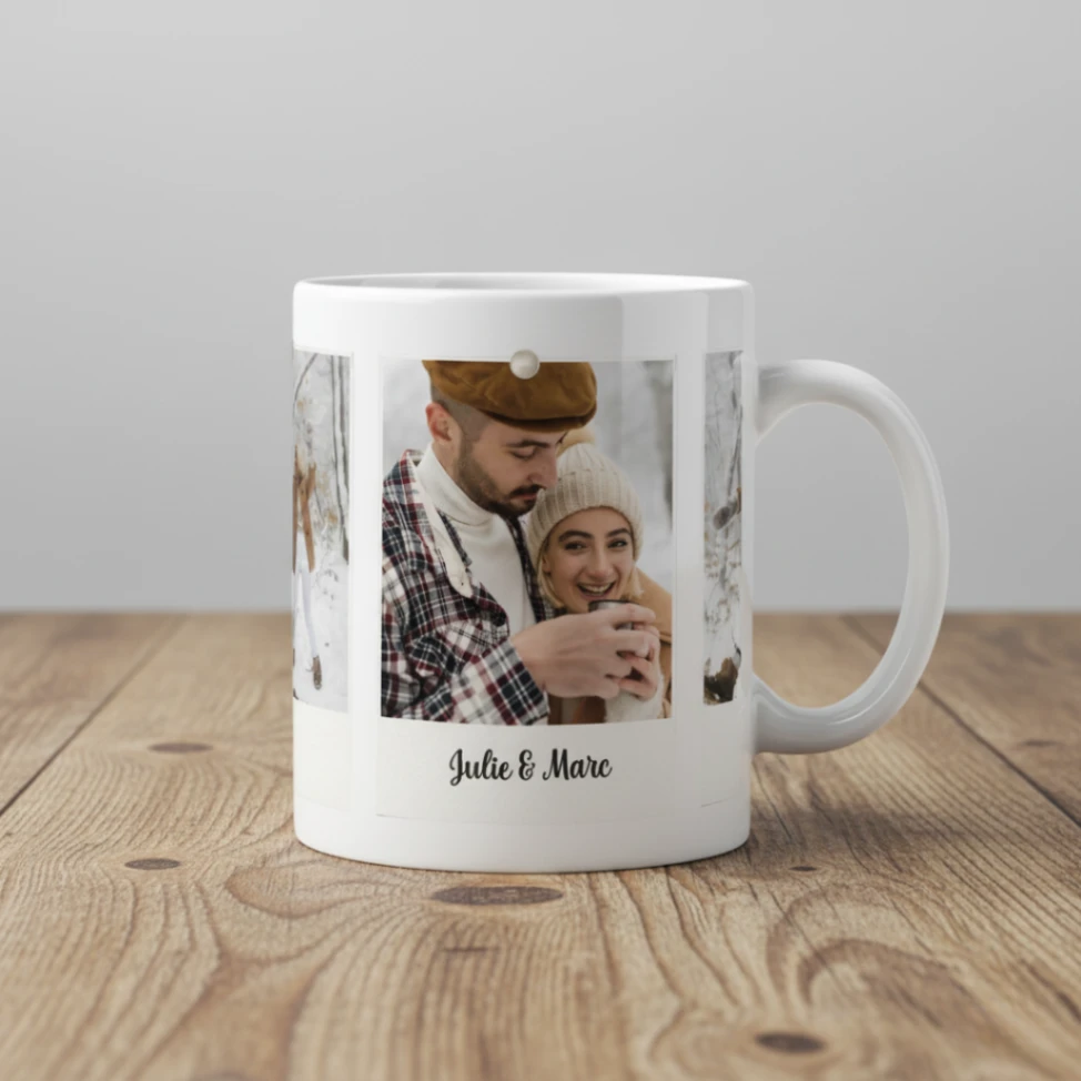 Mug Personnalisé "Souvenirs Polaroid" | Collage 3 Photos & Prénoms