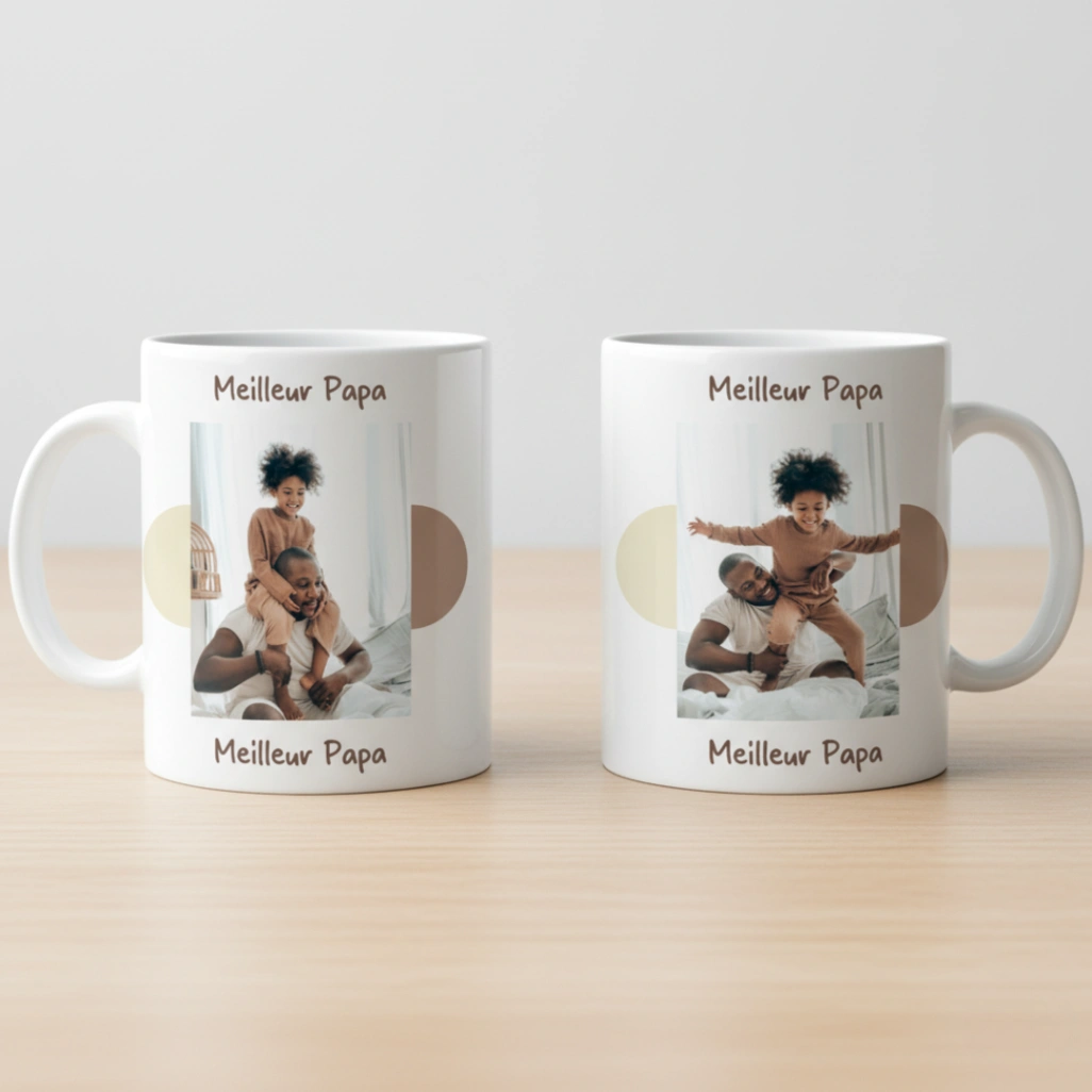 Mug Personnalisé "Meilleur Papa" avec 2 Photos | Cadeau Unique pour Papa
