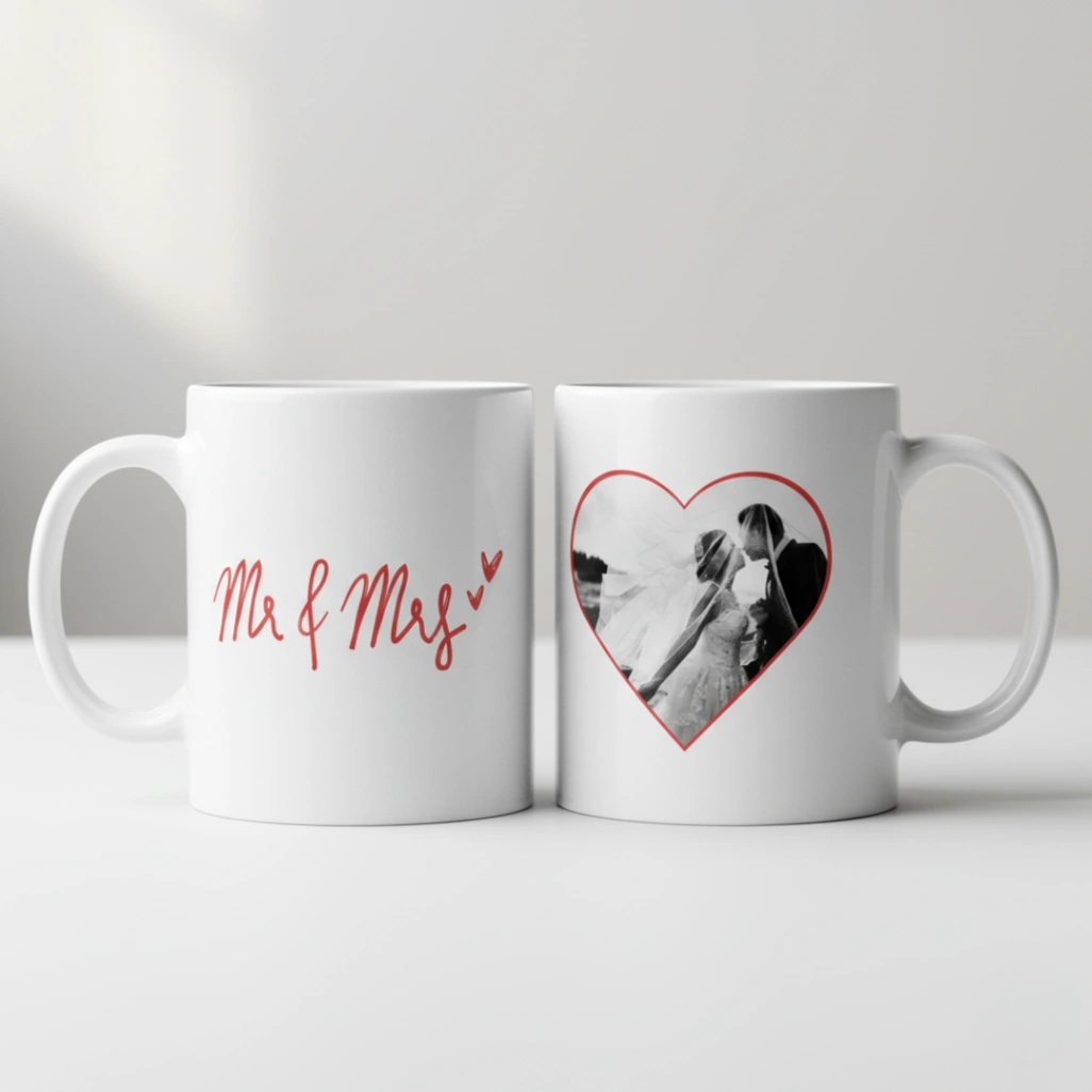 Mug Personnalisé Couple "Mr & Mrs" | Photo en Forme de Cœur