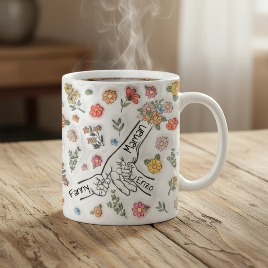 Mug Floral Personnalisé Pour Maman ou Papa - Effet Impression 3D