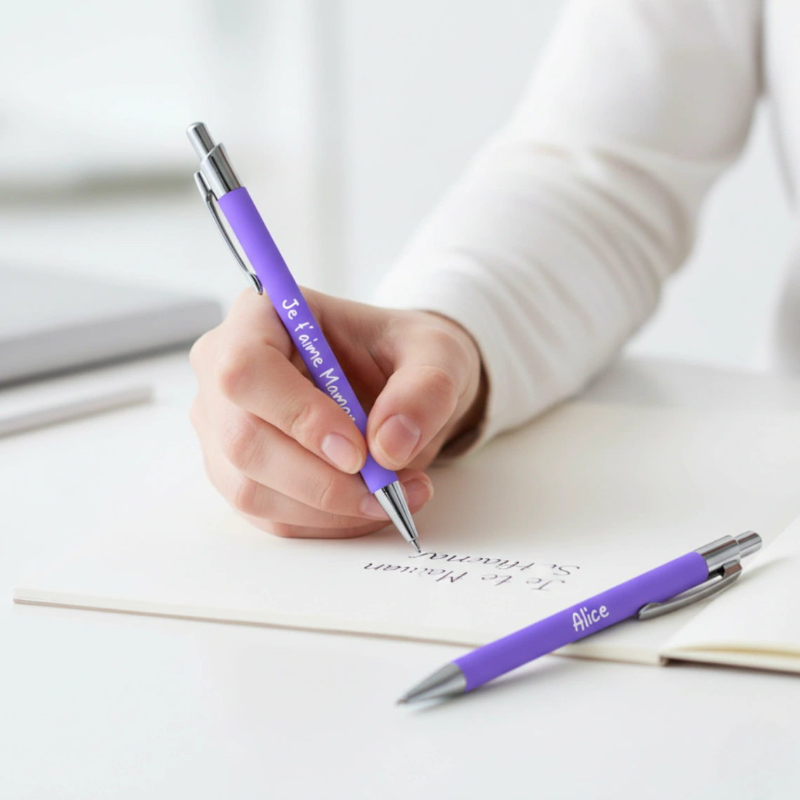 Stylo Personnalisé Recto Verso avec 2 Textes au Choix - Finition Argent ou Or