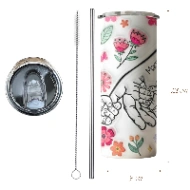 Tumbler Personnalisé Mains de la Famille – Jusqu’à 7 Noms – Gobelet Isotherme Inox avec Couvercle Transparent