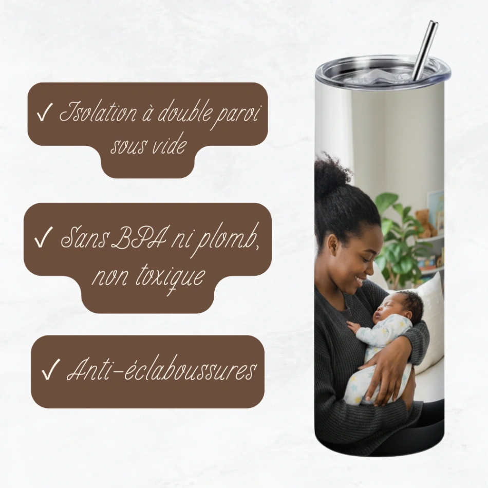 Tumbler Personnalisé avec Photo – Double Paroi Inox, Couvercle & Paille Inclus