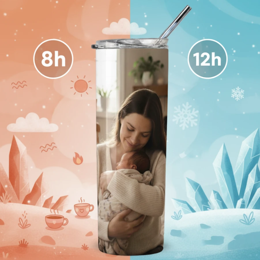 Tumbler Personnalisé avec Photo – Double Paroi Inox, Couvercle & Paille Inclus