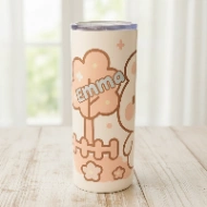 Tumbler Personnalisé avec Prénom – Design Kawaii - Double Paroi Inox, Couvercle & Paille Inclus