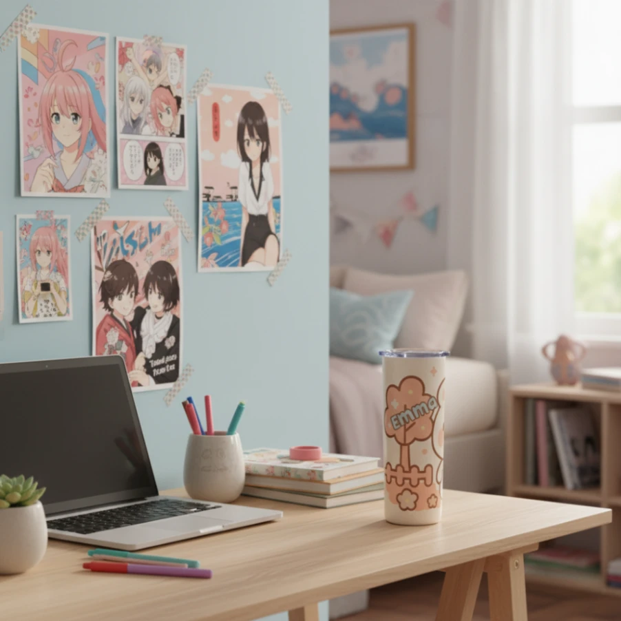 Tumbler Personnalisé avec Prénom – Design Kawaii - Double Paroi Inox, Couvercle & Paille Inclus